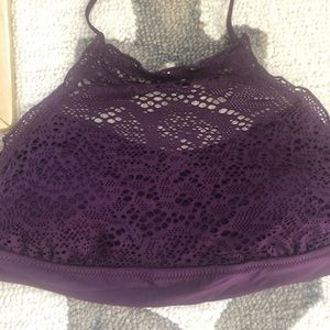 Purple high neck lace halter swim top